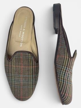 Stubbs & Wootton Plaid Slipper Mules Women 7 Brown Multi Color Plaid